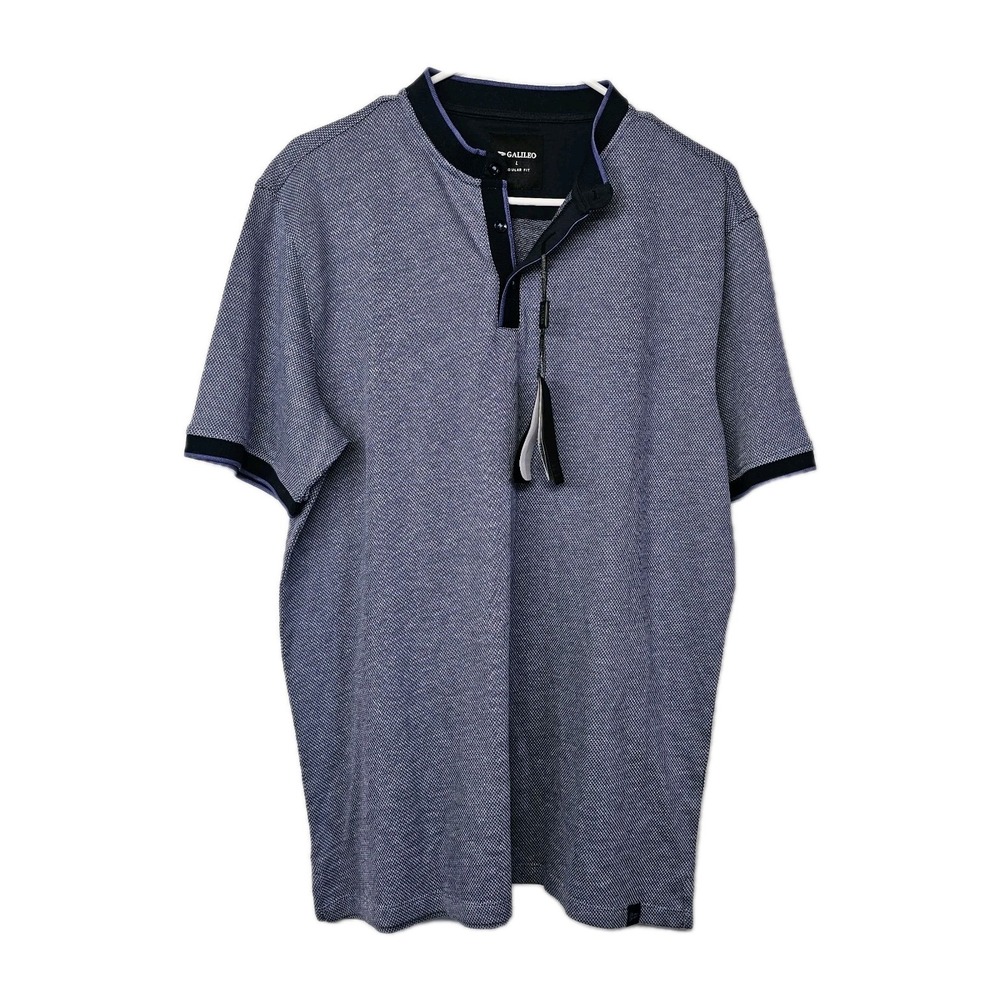 NWT Galileo Polo Shirt‎ Men's Large Blue White Short Sleeves Pullover Casual